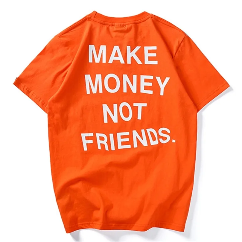 Fashion Men TShirts Summer Tops Tees Hip Hop Letter Printing Mens Tshirt Male Cotton Short Sleeve Make Money Not Friends HH160 220526