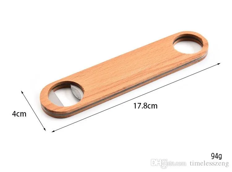 Wooden Flat Beer Bottle Opener Wood Handle Stainless Steel Wine Beer Soda Glass Cap Bottle Opener Creative Kitchen Bar Tools