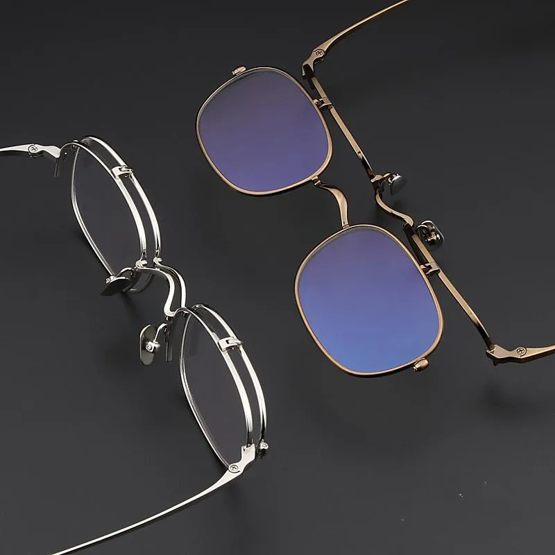 Fashionlasses Frames Vintage Titanium Glasses Frame Män runt Japan Myopia Recept Optiska glasögon Kvinnor Flip GlassesFashion