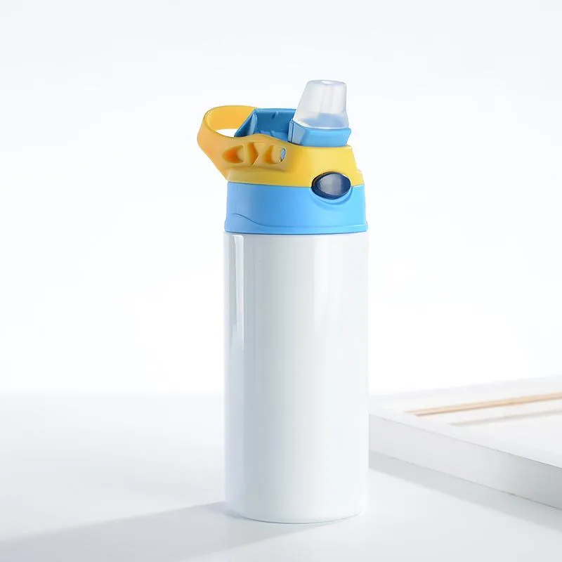 Sublimation Blanks Kids Tumbler 12 OZ White Water Bottle with Straw and Portable Lids Baby Bottle Sippy Cups