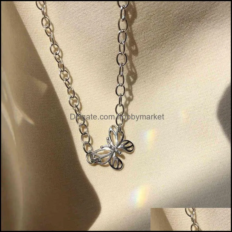 Punk Hip hop 925 Sterling Silver Butterfly Charm Necklace For Women Girls Choker Collares Wedding Party Jewelry dz283