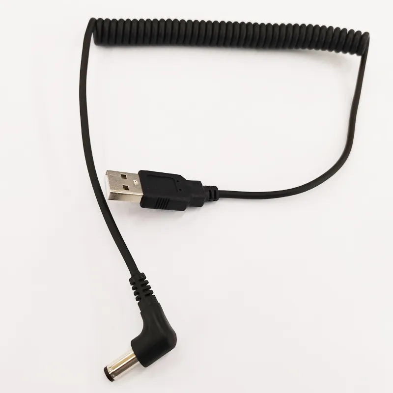 Câbles, câble d'extension d'alimentation enroulé à ressort coudé à 90 degrés DC 5.5x2.5MM mâle vers USB 2.0 A mâle/10 pièces