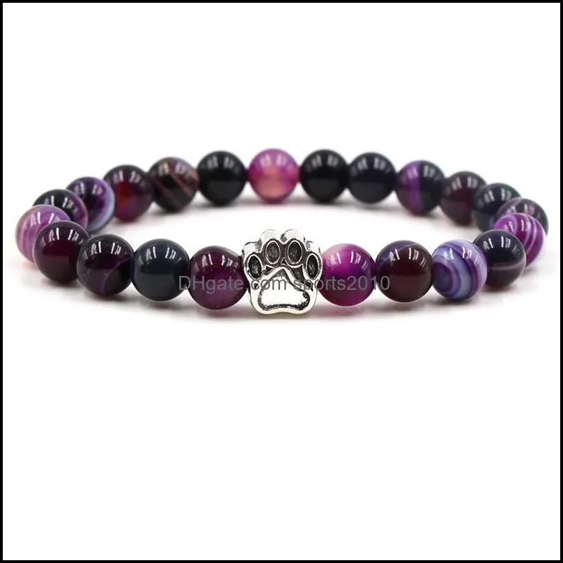 Arts And Crafts Arts Gifts Home Garden Chakras Stripe Agate Stone Beaded Strands Bracelet Dog Paw Claw Bracelets Healing E Dh6Xf
