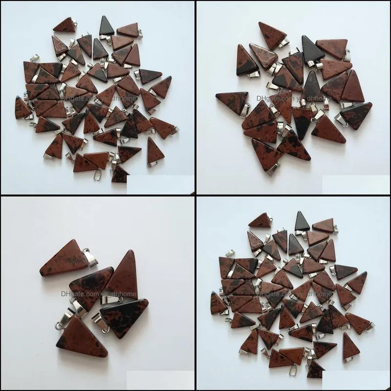 wholesale 50pcs fashion high quality natural mahogany obsidian stone triangle shape charms pendants fit necklace jewelry making