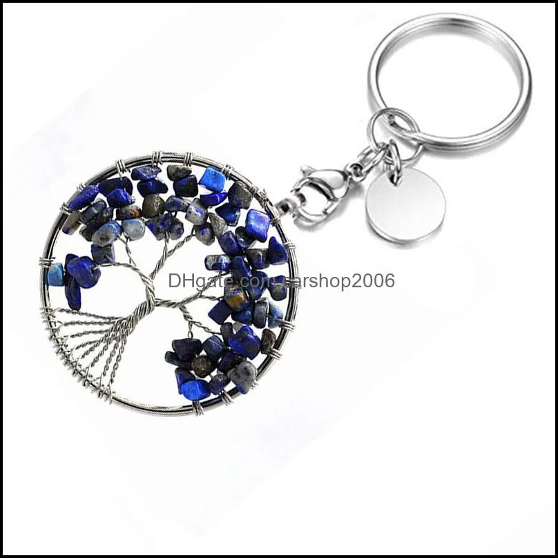 natural broken stone 5cm wrap tree of life key rings keychains healing rose crystal car decor keyholder for women carshop2006