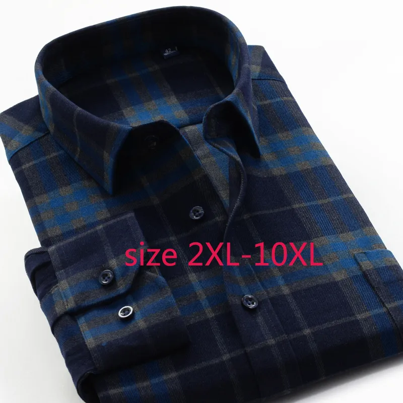 Moda super grande alta qualidade de alta qualidade espessa camisetas de flanela de flanela manga longa plus size 2xl-5xl6xl7xl8xl9xl10xl