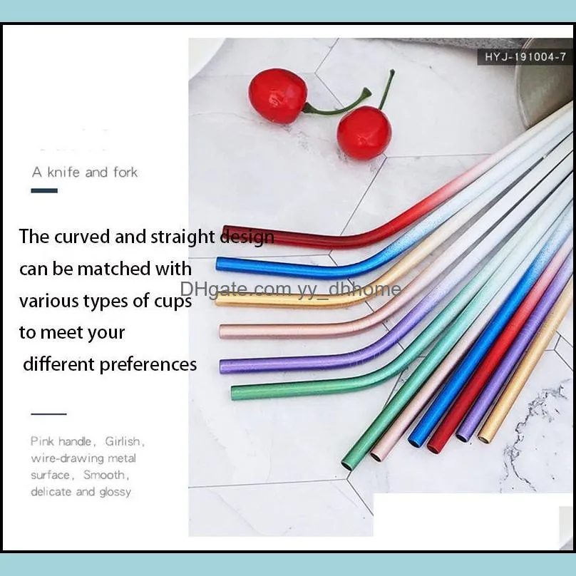Portable Stainless Steel Telescopic Gradient Straw Straight Tubes Milk Tea Metal Straw-Set Adult Color Metal Straws Drink RRB14531