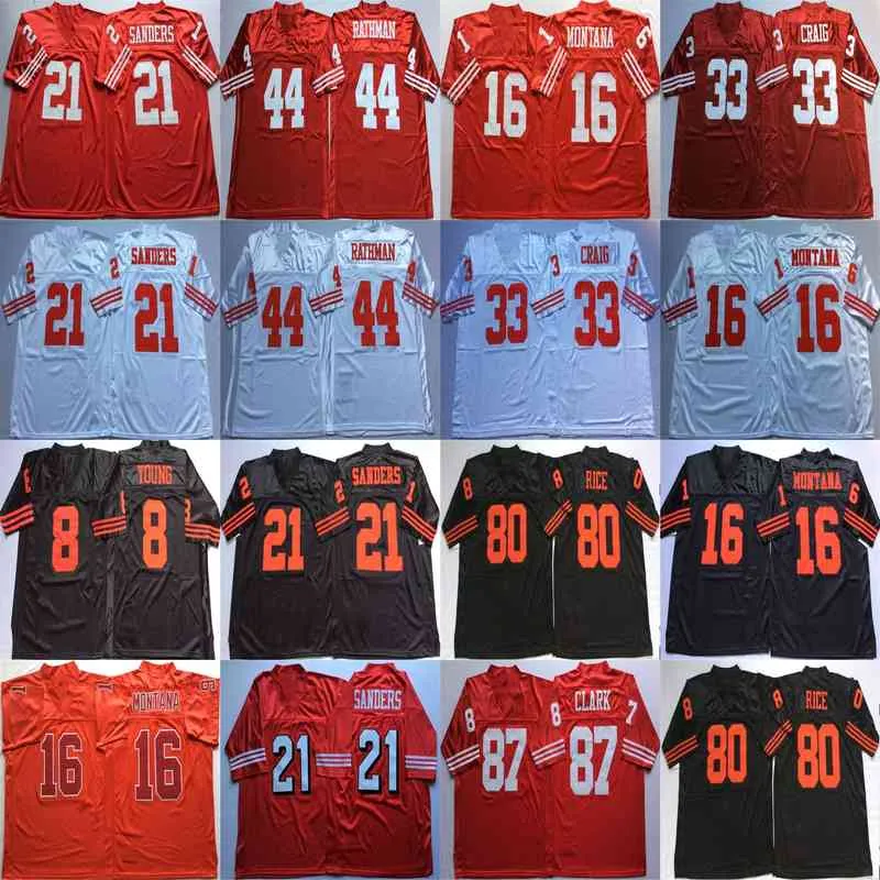 Rzadko Joe Montana Piłka nożna Jersey Mens Emmanuel Sanders Tom Rathman Roger Craig Ronnie Lott Red Black White Retro Football Koszulki z szyte