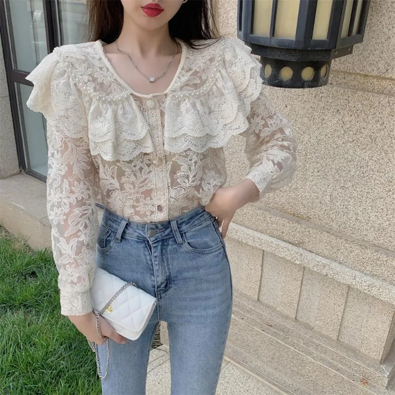 Women's Blouses & Shirts Alien Sexy Slim Chic Florals Casual Office Lady Gentle Embroidery Loose 2022 Stylish Retro Bottom Women