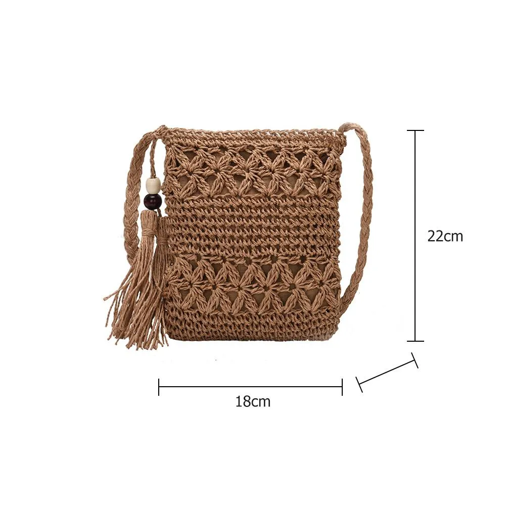 Women Summer Straw Messenger Bags 2022 Hollow Out Woven Shoulder Bag Designer Tassel Crossbody Beach Travel Bag bolsa femininaDHL