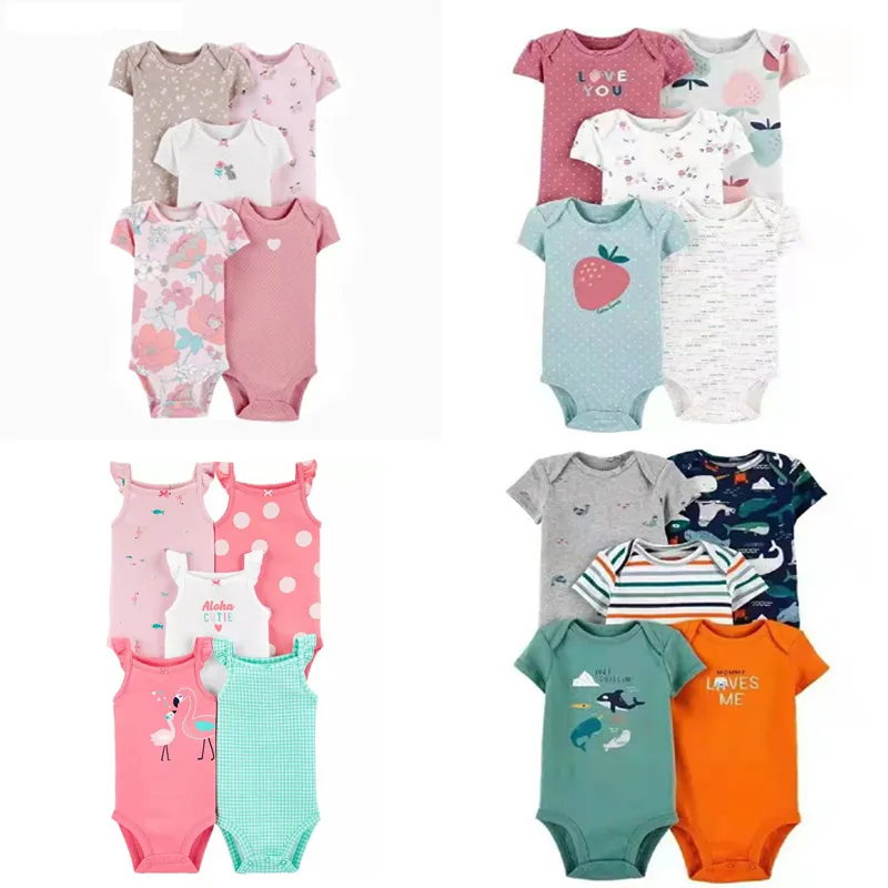 Summer Baby Boy Girl Short Sleeve O-Neck Bodysuit Newborn Print Clothes Infant Outifit 6-36M 2021 Unisex New Born Cotton 5pcs