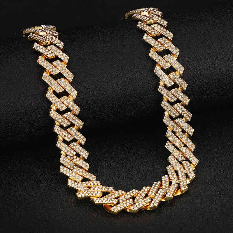 Fashion Iced Out Hip Hop Diamond Gold And Silver 19Mm Cuban Men Rap Glitter Long Necklace Beautiful Gift