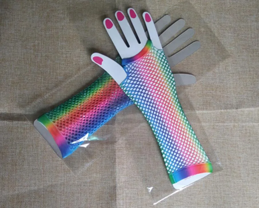 80s Fishnet Gloves Neon Women Girls Party Costume Accessories
