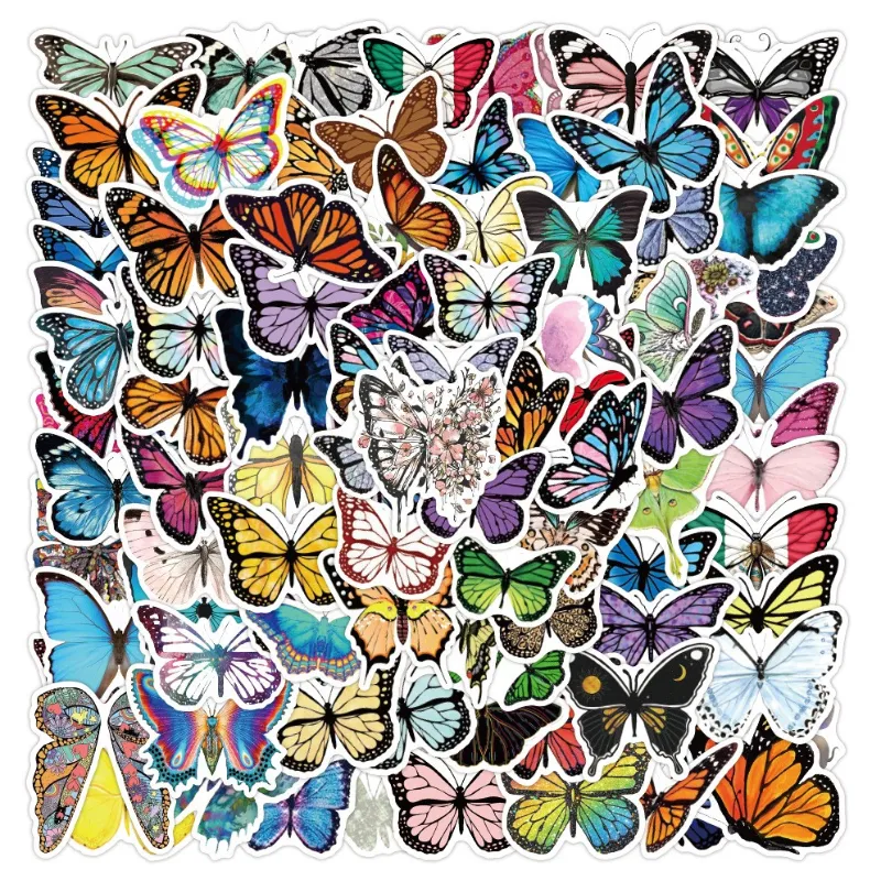 50 -stcs Pretty Colorful Butterfly Animal Stickers Moths Graffiti Kids Toy Skateboard Car Motorcycle Bicycle Sticker Sticker Decals Groothandel