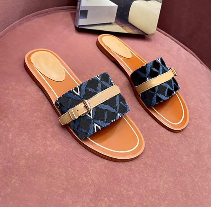 2022 Designer Jacquard FLAT MULE Criss Cross Slippers For Women