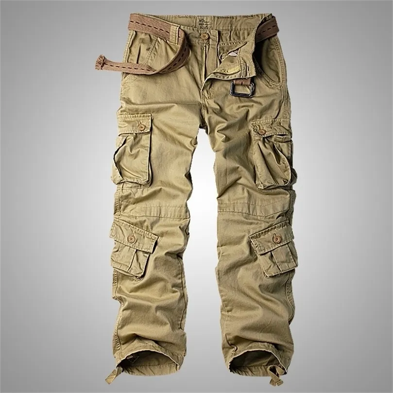 Mäns bomull Militärlastbyxor 8 fickor Casual Work Combat Byxor Male Military Army Camo Cargo Pants Plus Size 40 42 44 201128