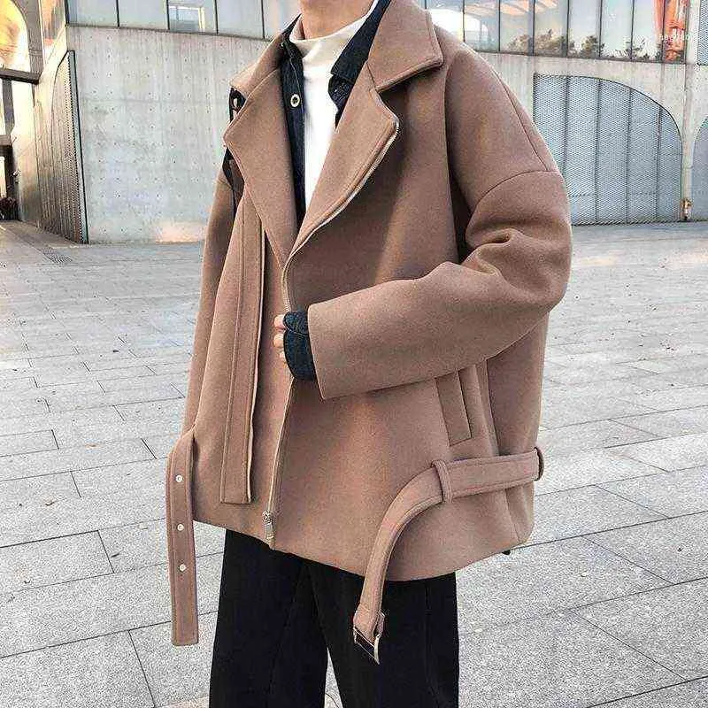 Men's Wool & Blends Trendy Trench Coat Korean Style Woolen Jackets Loose Steetwear Windbreaker High Quality Casual Coats Outwear1 T220810