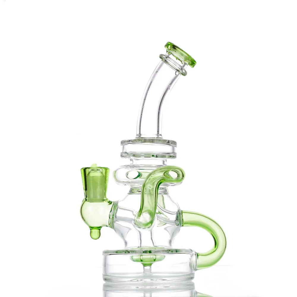 2022 Green Hookah Glass Bong Water Pipes Recycler Tobacco Smoking Bubbler Pipes Bongs Bottles Dab Rig Joint With 14mm Bowl 7.8 Inch Local Warehouse