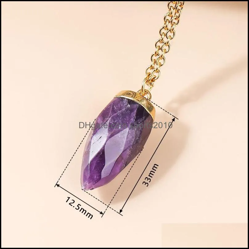 circular cone stone crystal charms gold chain pendant necklaces amethyst rose quartz wholesale jewelry for women