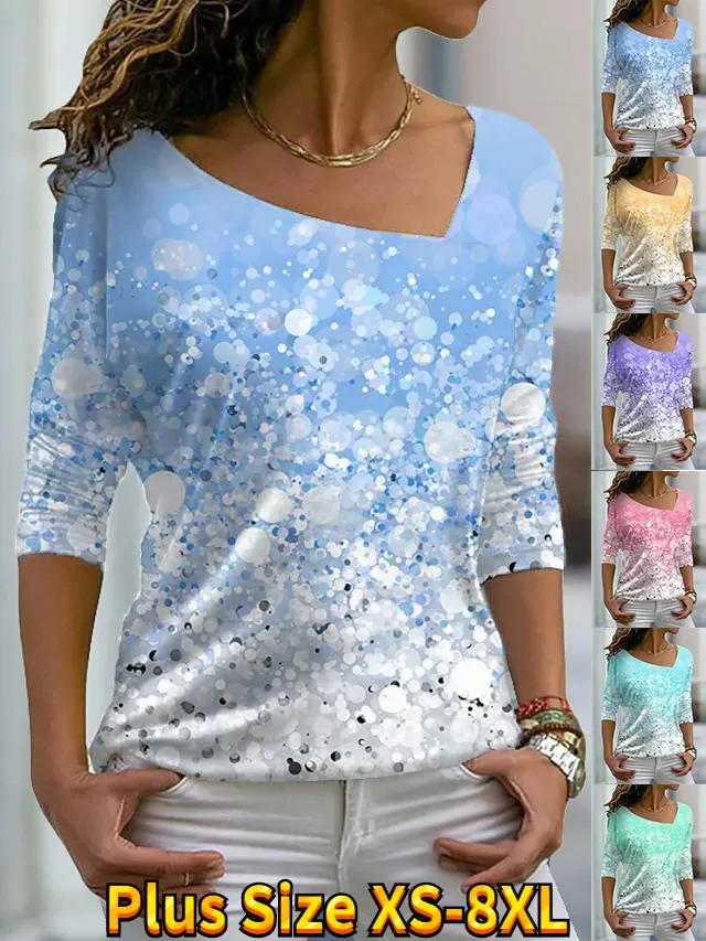 T-shirt pour femme T-shirt de peinture pour femme Polka Dot Sparkly Glittery Print V Neck Basic Tops Short Sleeve XS-8XL/3D PrintingWomen's