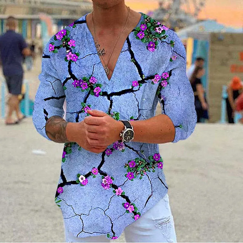 Camiseta de talla grande para hombre, camisetas con estampado de flores, camisetas estampadas, camisetas deportivas de manga larga, ropa de verano, camisetas