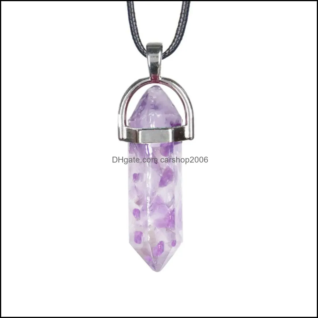 seven chakras healing crystal reiki gravel stone pendant pendulum hexagon prism pillar pendants necklace jewelry making acc