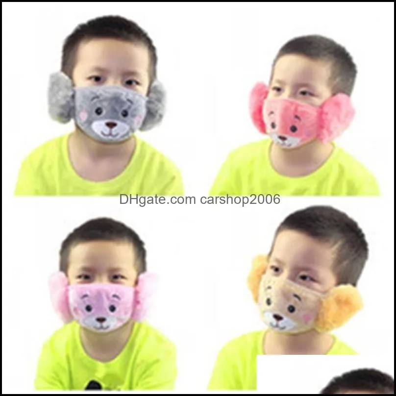 2021 kids cute ear protective mouth mask animals bear design 2 in 1 child winter face masks children mouthmuffle dustproof 2 9jzj e19