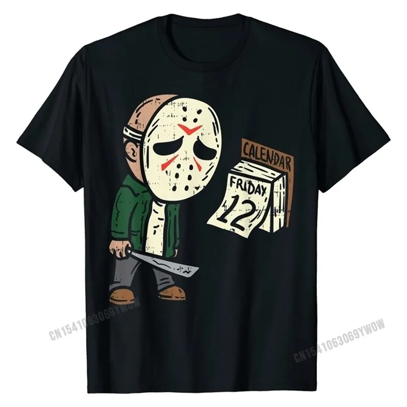 金曜日の12回面白いハロウィーンホラー映画ユーモアTシャツ男性フィットネスタイトトップスシャツコットンTシャツ誕生日220325