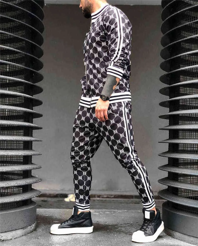 2022 New gyms Men's Sets 2 Pieces Sets Tracksuit Men's Jackets+Pants suit Sportwear Gentlemen Plaid Mens Sports Suit men Clothes Y220420