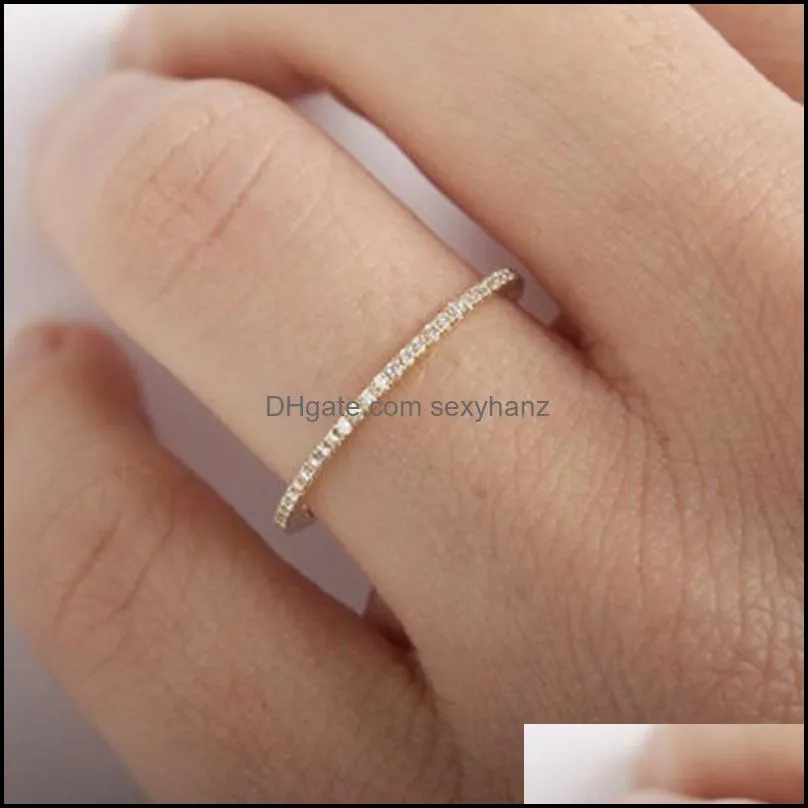 Women Sieraden Micro Pave Cz Zirkoon Crystal Wedding Eternity Stapelen Ring Fashion 1.0Mm Rose Gold Anniversary Band 584 Z2