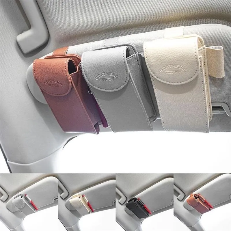 Auto Organizer Leather Sun Visor Point Pocket Bag Card Bril Opslag Houder Auto-Styling IC Sunshade