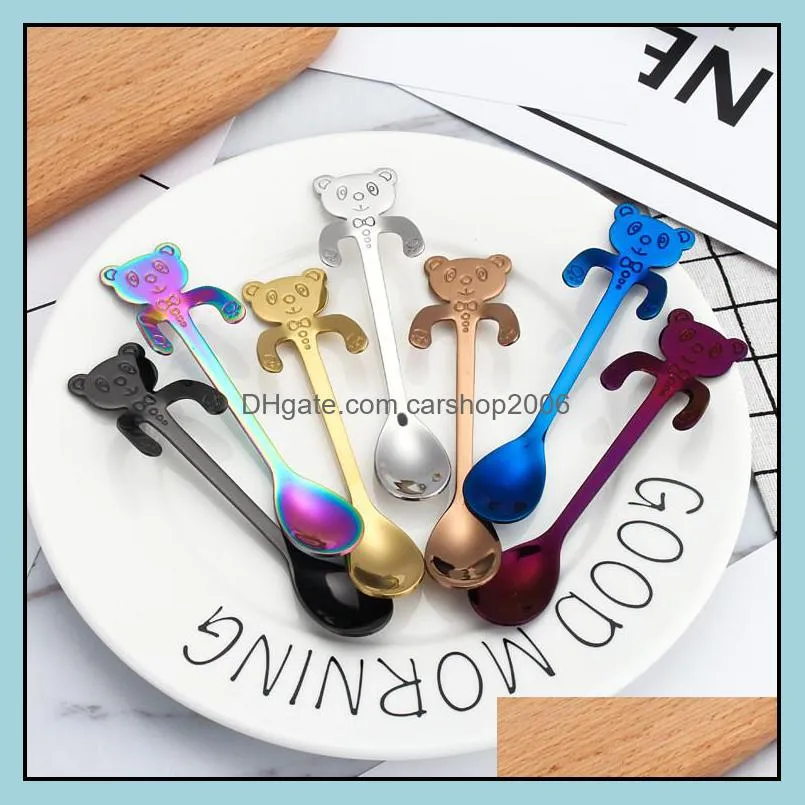 lovely mini spoons bear spoons for coffee 304 stainless steel gold spoons dessert tableware on promotion