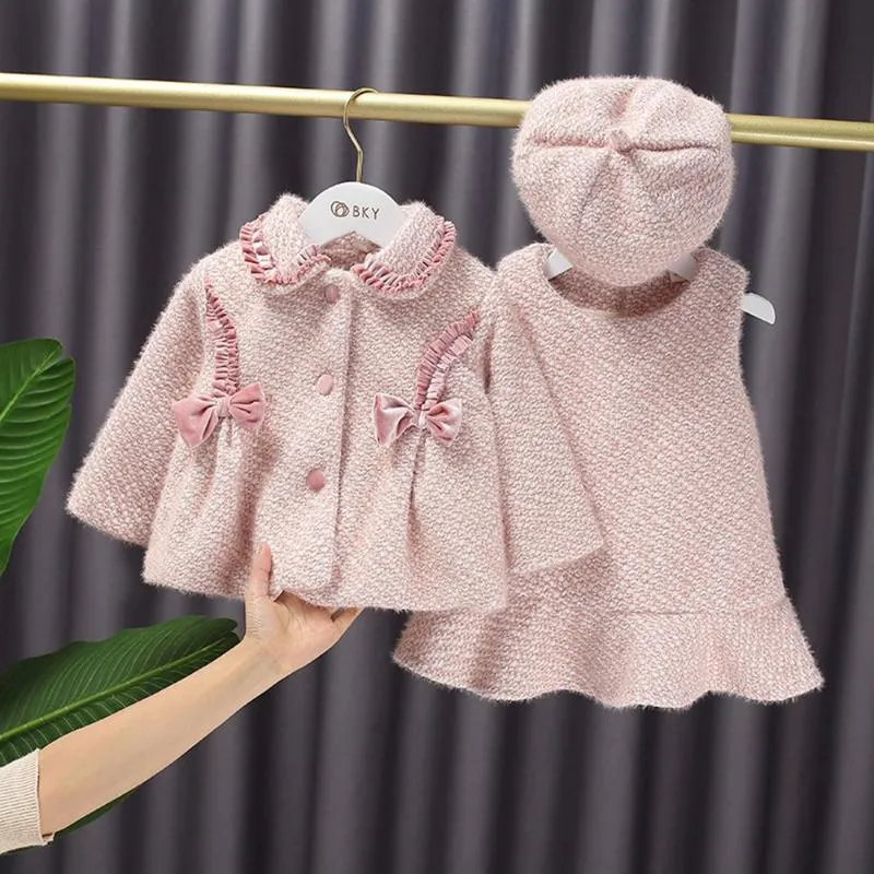 Одежда набор модных теплых зимней одежды Принцесса Детская детская детская шерсть в бархатная шляпа для танков девочки рождественские переход