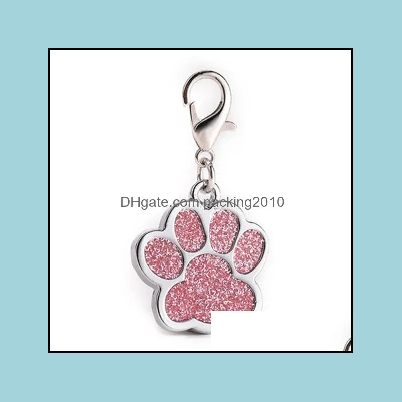 pet dog id tag paw shaped diy pendants cat collar tags pets alloy card blingbling clasp keychain supplies yfa2290