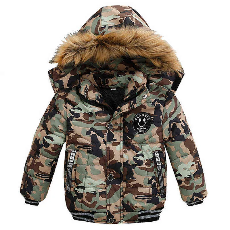 겨울 아기 ​​소년 따뜻한 재킷 패션 1-5 년 남학생 재킷 캐주얼 가을 후드가있는 두꺼운 겉옷 재킷 소년 어린이 의류 J220718
