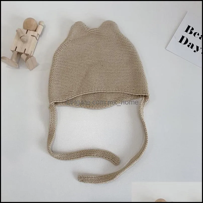 m327 simple autumn winter cute ears infant baby kids knitted hat warm caps earmuffs children beanies boys girls hats