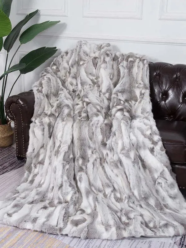 natural rabbit fur blanket long pic