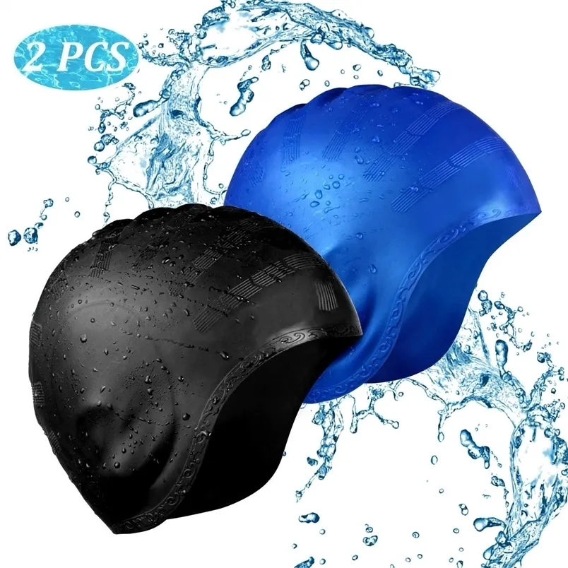 Swim Cap Silicone NoSlip Swimming Caps Long Hair Unisex Pool Hat with Ear Cover Protect for Women Men Adult Youths Kids 220621