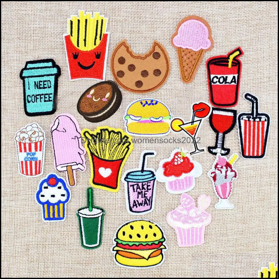 10PCS Diy Food and Drink Patches Random for Clothing Iron Embroidered Patch Applique Iron on Patch Sewing Accessories Badge on Clothes