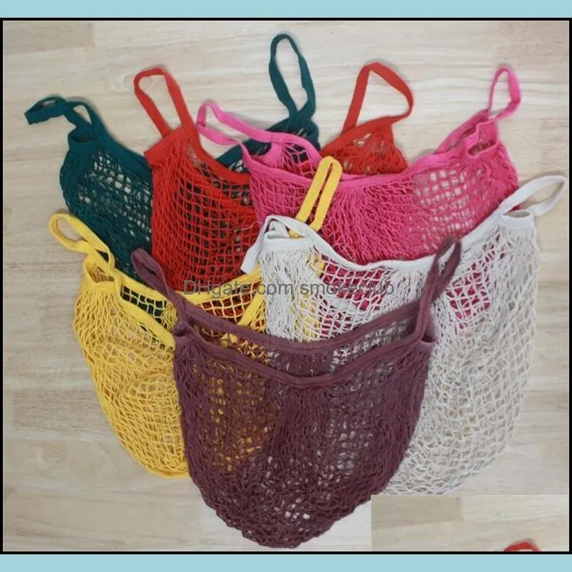 Shopping Bags Handbags Shopper Tote Mesh Net Woven Cotton Bag String Reusable Fruit store Handbag Reusable Home Storage 7 J2