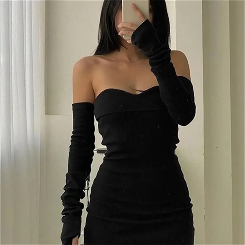 Vintage Gothic Sexy Tube Top Vrouwen kleedt zich uit schouderhandschoenen Streetwear Party Outfits Elegante kleding Mini 220613