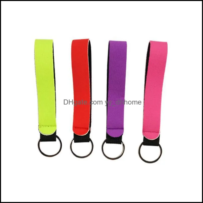 solid color neoprene wristlet keychains lanyard strap band split ring key chain holder key hand wrist lanyard keychain for girls/women