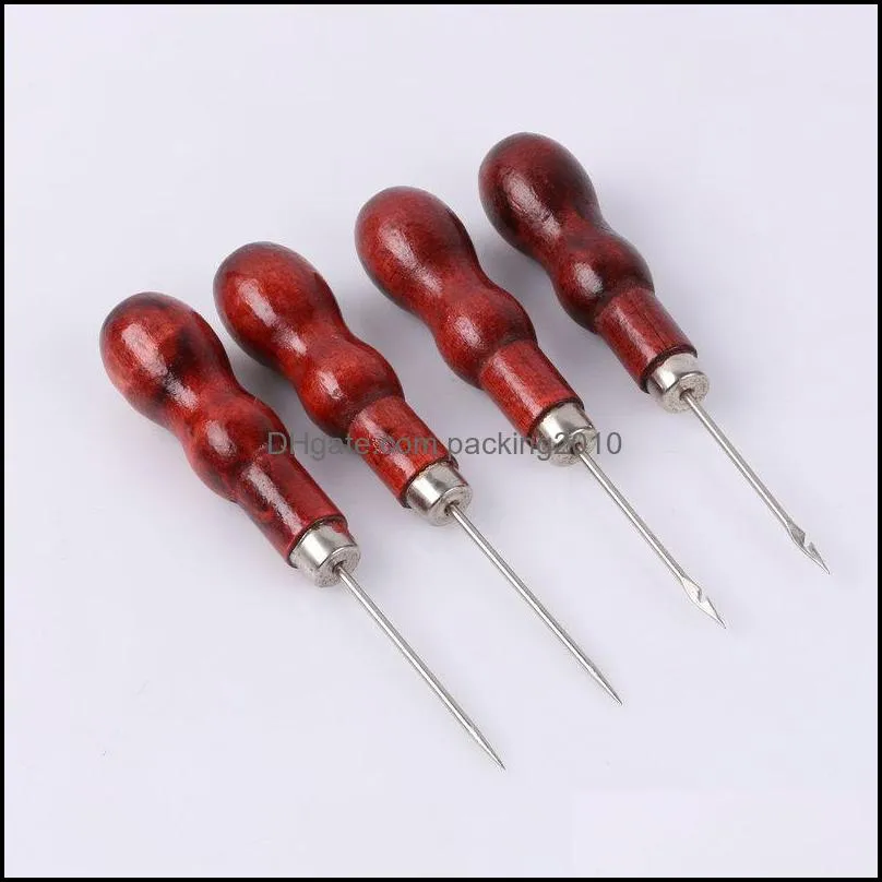 Red Wooden Handle Needle Hand Tools Pin Punching Hole Maker Stitching Overstitch Sewing Tools High Quality Leather Craft Cloth Awl