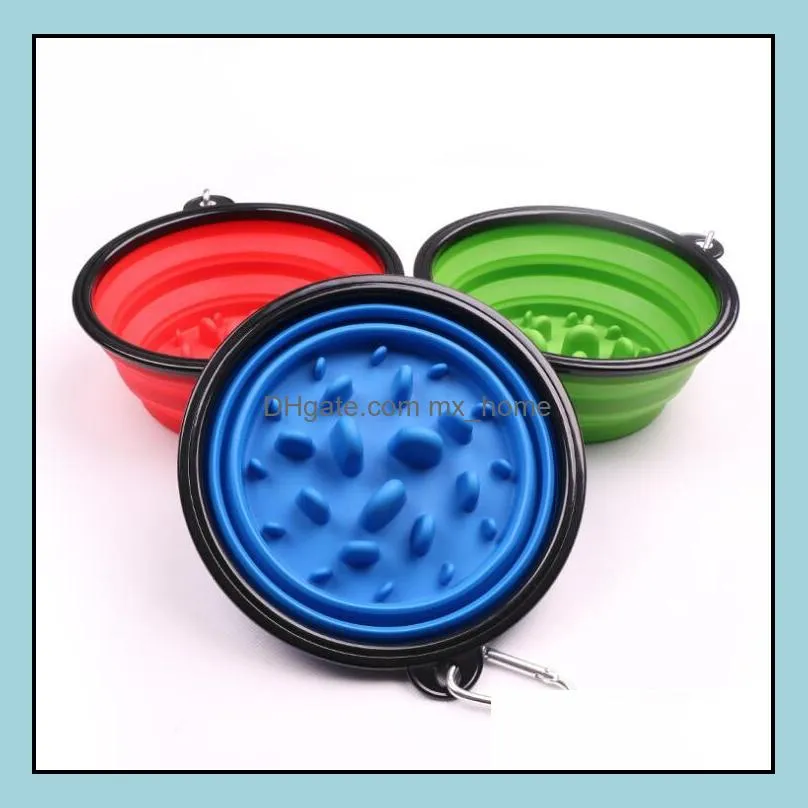 Collapsible Pet Dog Cat Feeding Bowl Slow Food Bowl Water Dish Feeder Silicone Foldable Choke Bowls For Outdoor Travel 9 Colors To