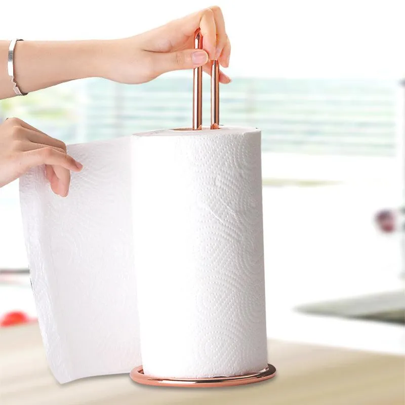Metal Steady Countertop Standing Roll Paper Towel Holder Dispenser Bathroom Tissue Stand Dining Table Vertical Napkins Rack Kitchen Storage Shelf HY0356