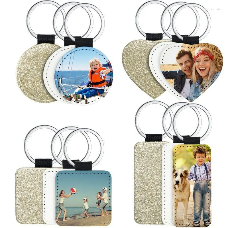 Klasyna 12 opakowań Sublimacja Blanki Kliny 4 typy Glitter Pu Skórzana skórzana przenoszenie ciepła Keyring Miri22