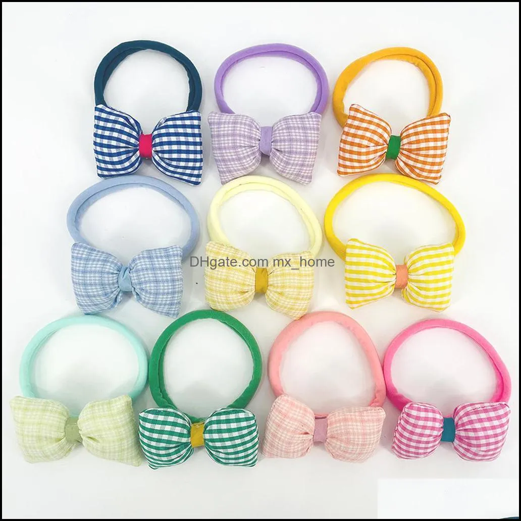 baby nylon elastic headband children kids hair accessories checkered bow hairbands infant girls nylon bow headwear