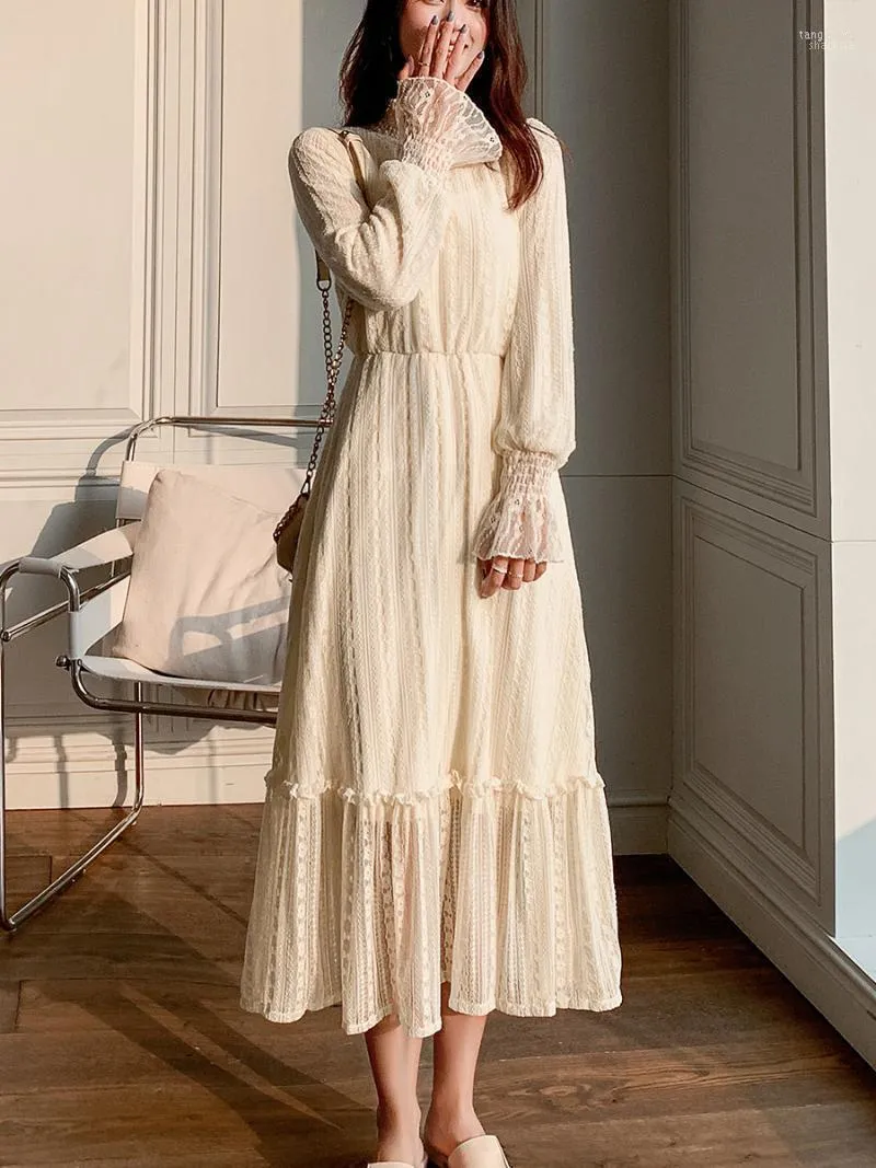 Lente en winter Franse bellflower witte kanten fluweel jurk super fee -sweet jurken vrouwelijk casual