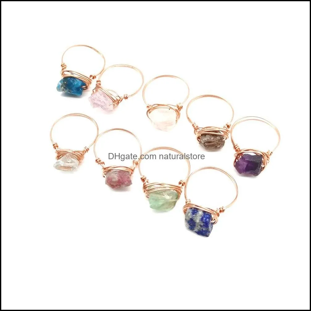 new fashion hand wrap brass wire colorful natural stone ring for women gift