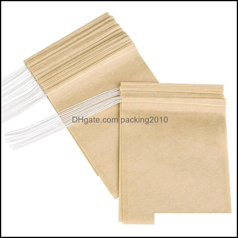 100 Pcs/Lot Tea Filter Bag Strainers Tools Natural Unbleached Wood Pulp Paper Drawstring Bags Disposable Infuser Pouch 6*8cm